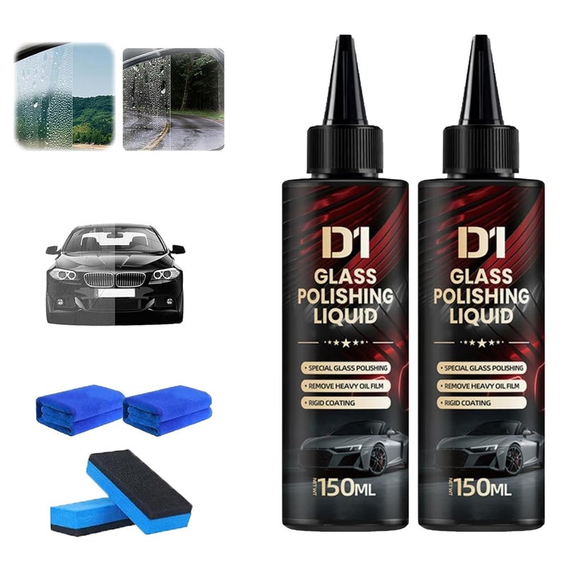NICCAT 2PCS Bianca Glass Polishing Liquid D1, Bomini Car Glass Polishing, Anti-Fog Hydrophobic Coating Spray, Compound Windshield Cleaner Oil Film Remover Scratches, Wiper Marks & Oil Film with Sponge - Image 1